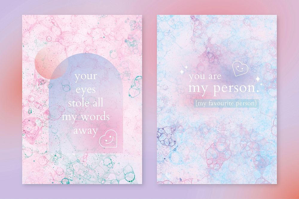 Aesthetic bubble art template psd with love quote poster dual set