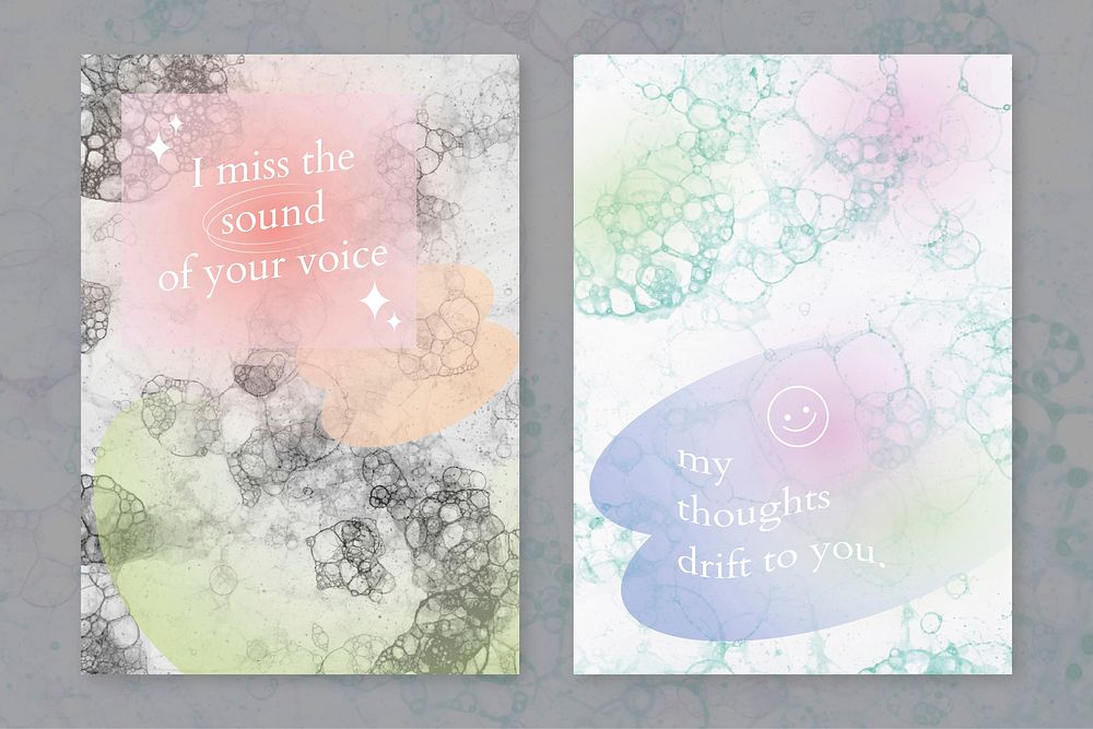 Aesthetic bubble art template psd with romantic quote poster dual set