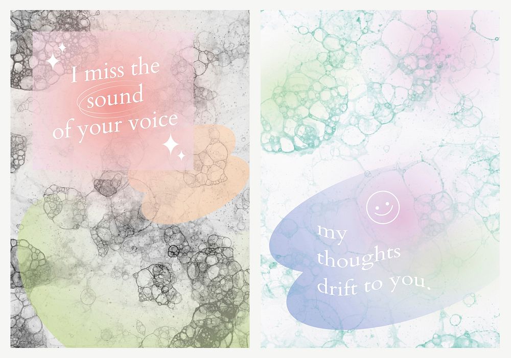 Aesthetic bubble art template psd with romantic quote poster dual set