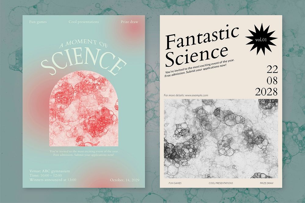 Bubble art science template psd event aesthetic ad posters dual set