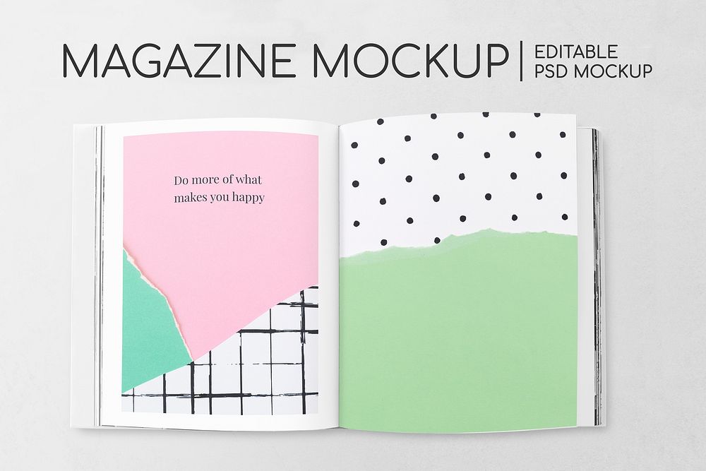 Magazine mockup psd with cute pastel ripped paper