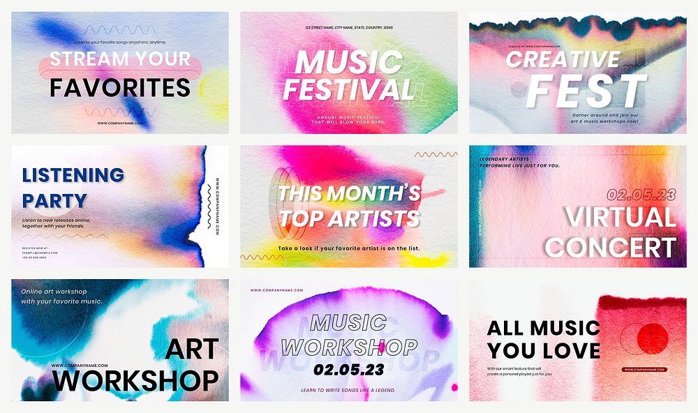Chromatography colorful music template vector event ad banner set