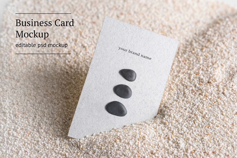 Minimal business card mockup psd with zen stones in wellness concept