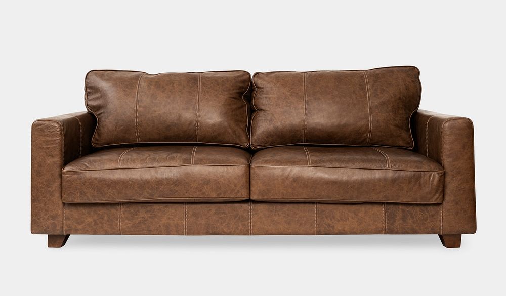 Industrial sofa mockup psd brown leather couch living room furniture