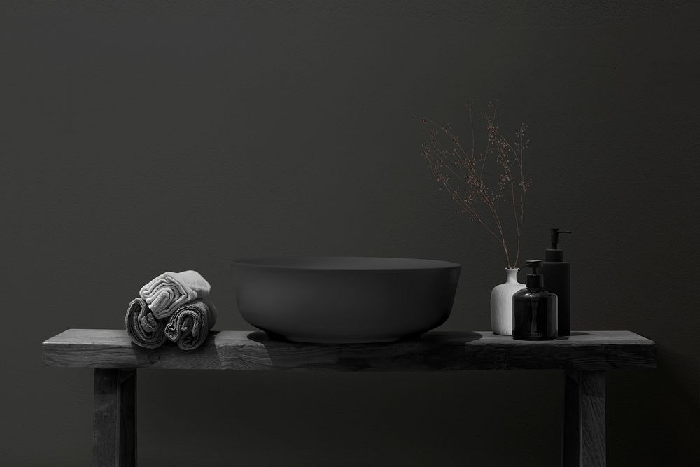 Black luxury wash basin in modern spa bathroom interior design