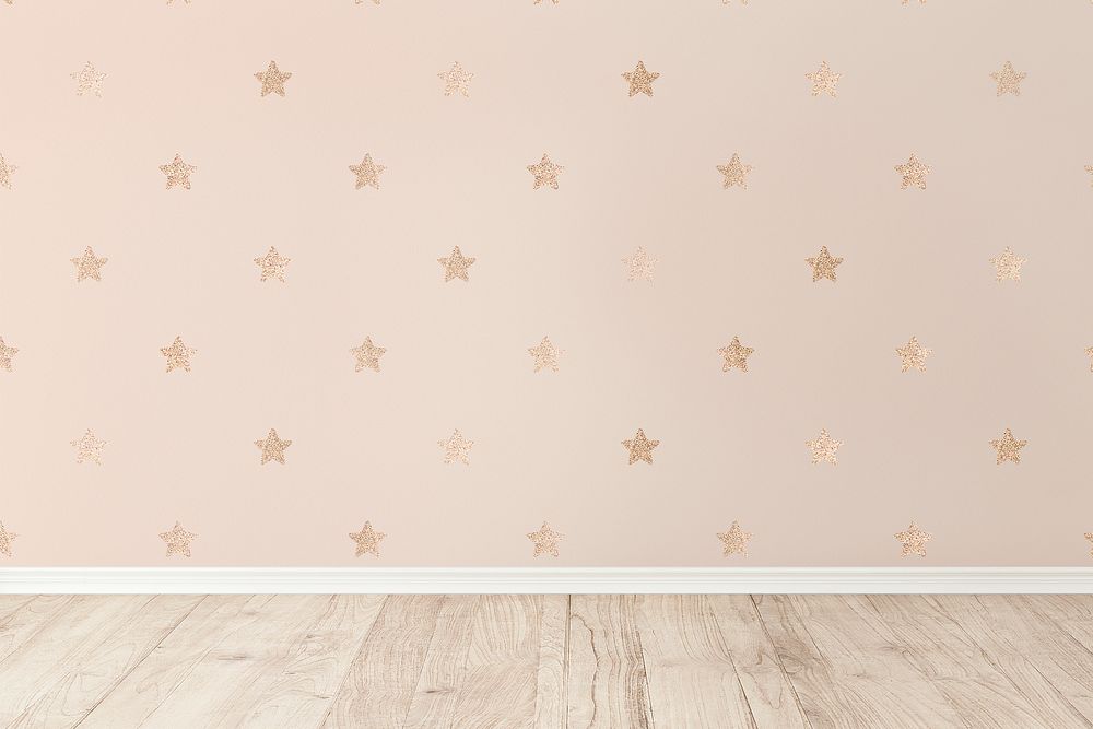 Empty room with gold stars on pink wall