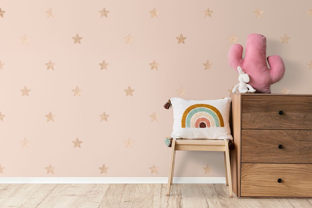 Wooden cabinet psd in minimal girl&rsquo;s room