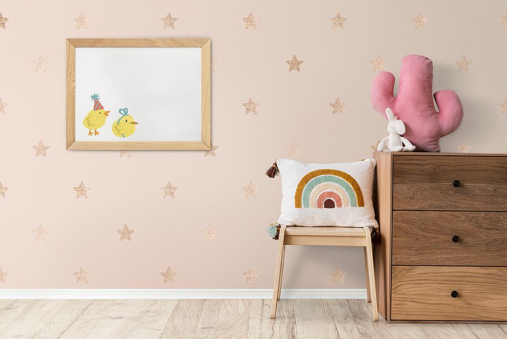 Wooden cabinet in minimal girl&rsquo;s room