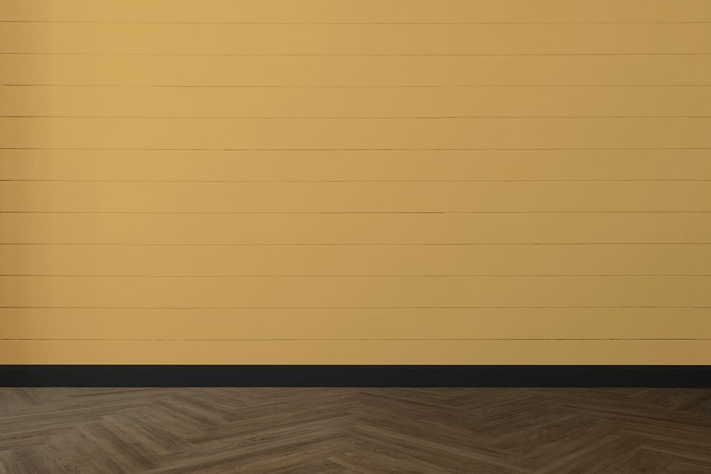 Empty modern room with yellow wood paneling wall