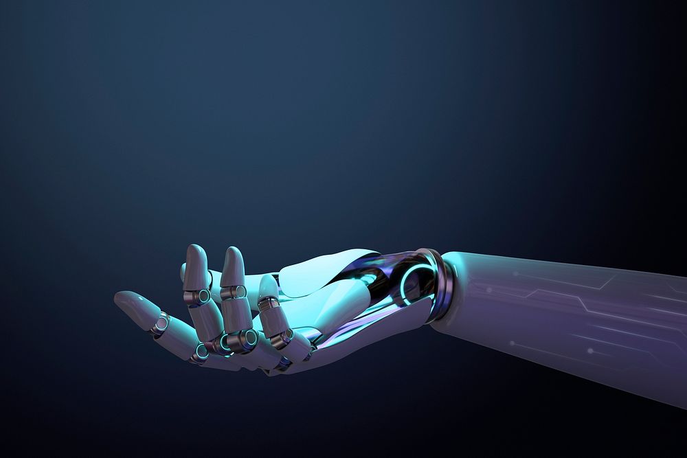 Robot hand psd background, presenting technology gesture