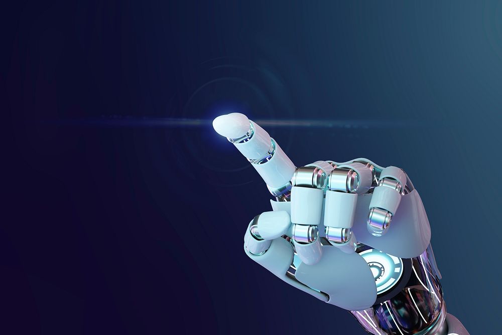 Cyborg hand finger background psd, technology of artificial intelligence