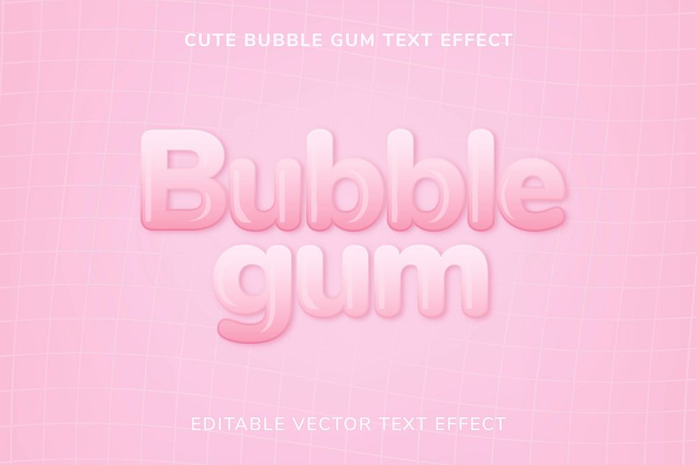 Cute bubble gum editable vector text effect