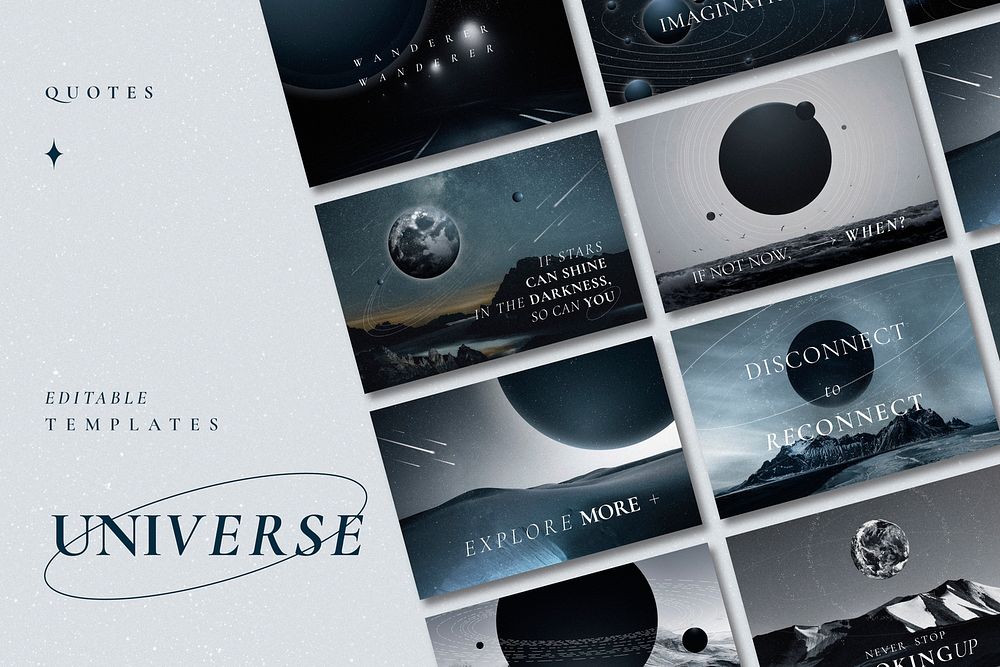 Aesthetic galaxy inspirational template psd with quote blog banners set