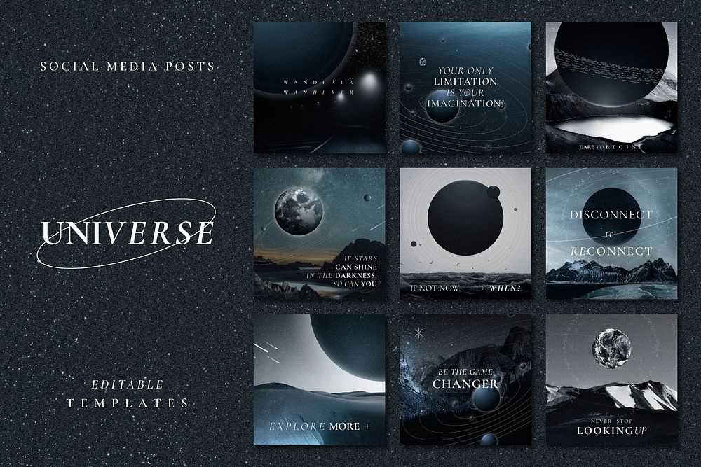 Aesthetic galaxy inspirational template psd with quote social media post collection