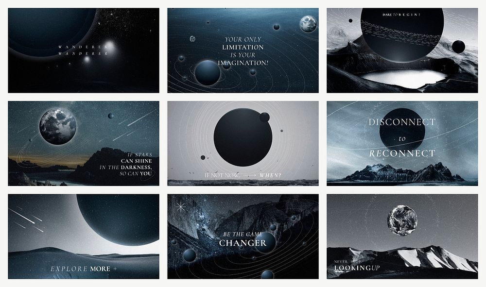 Aesthetic galaxy inspirational template psd with quote blog banners set