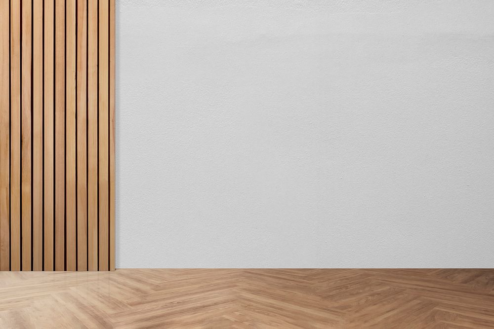 Minimal room wall mockup psd with wooden paneling
