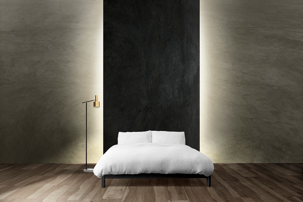 Industrial bedroom interior design with wall lamp