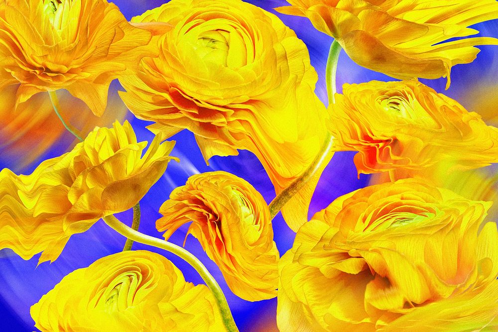 Aesthetic background wallpaper, yellow flower trippy abstract design