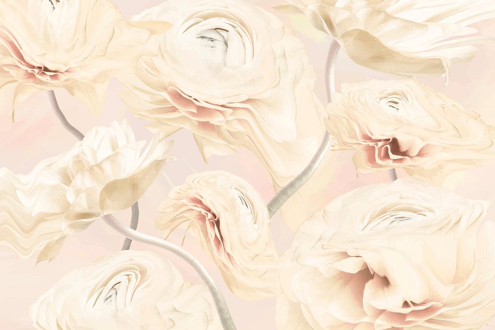 Floral background vector, beige buttercup psychedelic art