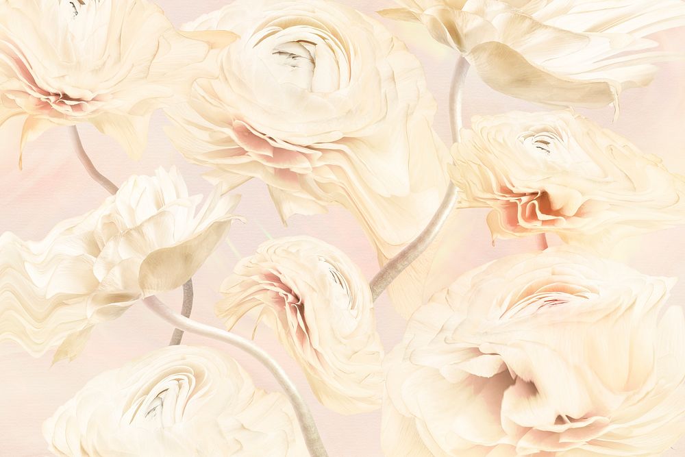 Floral background PSD, beige buttercup psychedelic art