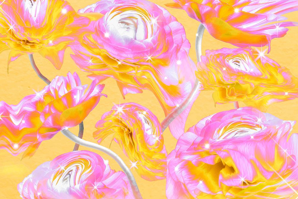 Floral background vector, yellow buttercup psychedelic art