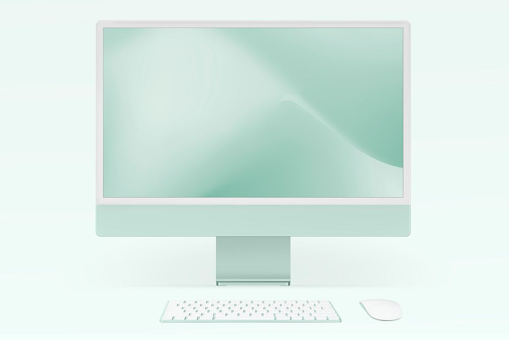 Computer desktop screen mockup psd green digital device minimal style