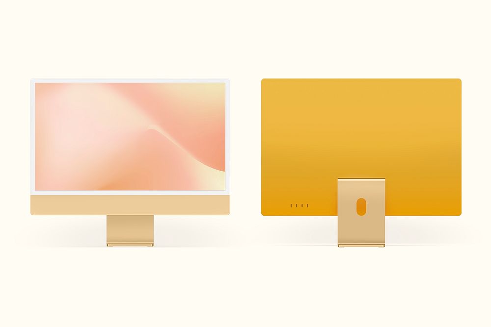 Computer desktop screen mockup psd yellow digital device minimal style