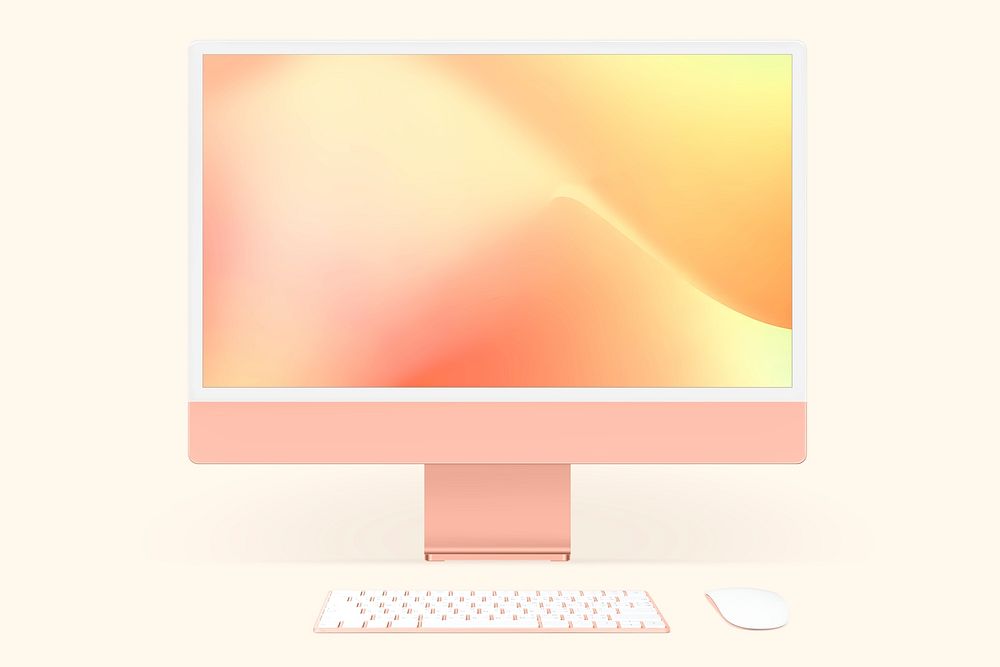 Computer desktop screen mockup psd orange pastel digital device minimal style