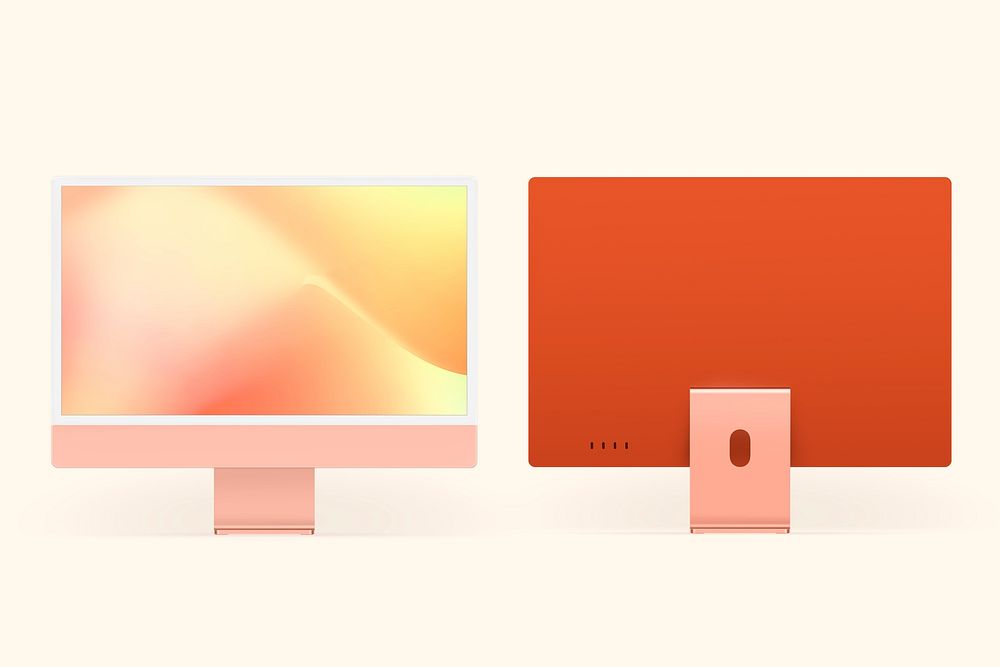 Computer desktop screen mockup psd orange pastel digital device minimal style