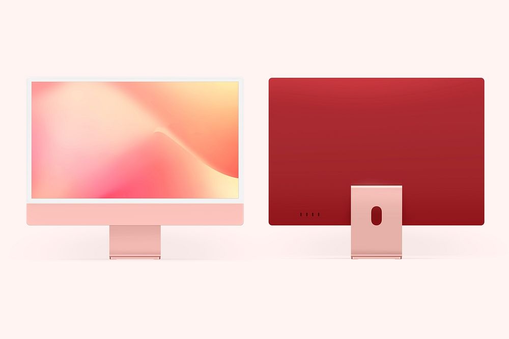 Computer desktop screen mockup psd pink digital device feminine style