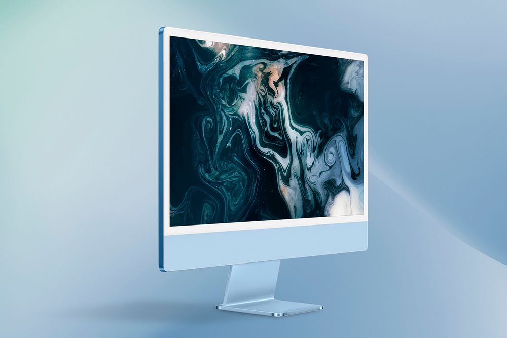 Computer desktop screen mockup psd blue digital device minimal style