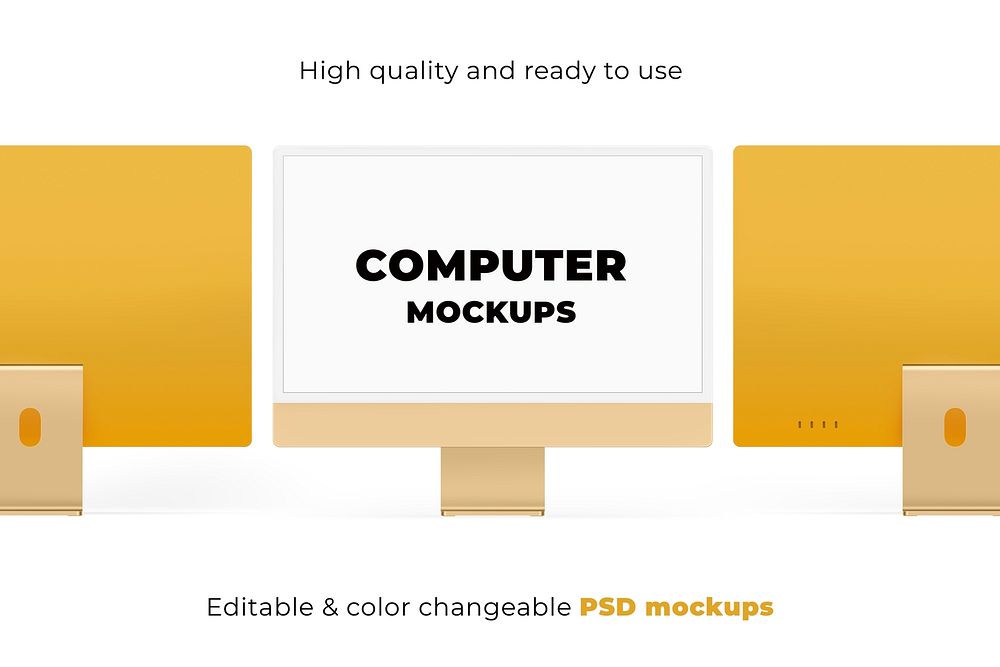 Computer desktop screen mockup psd yellow digital device minimal style