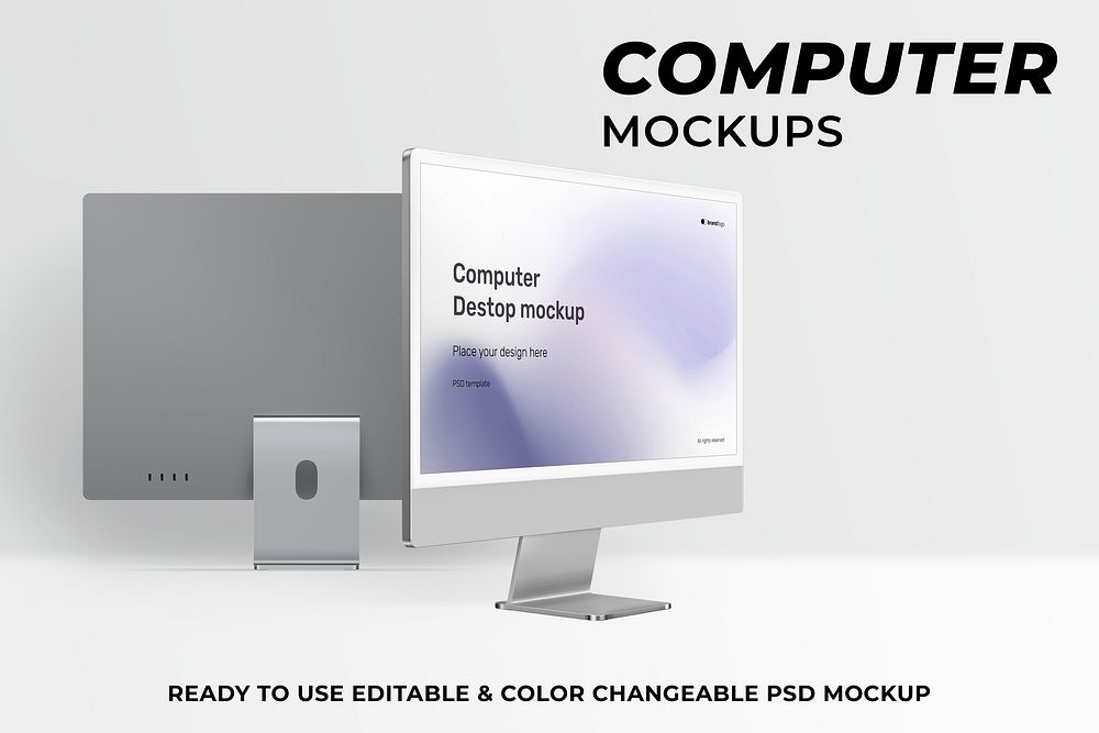 Computer desktop screen mockup psd gray digital device minimal style