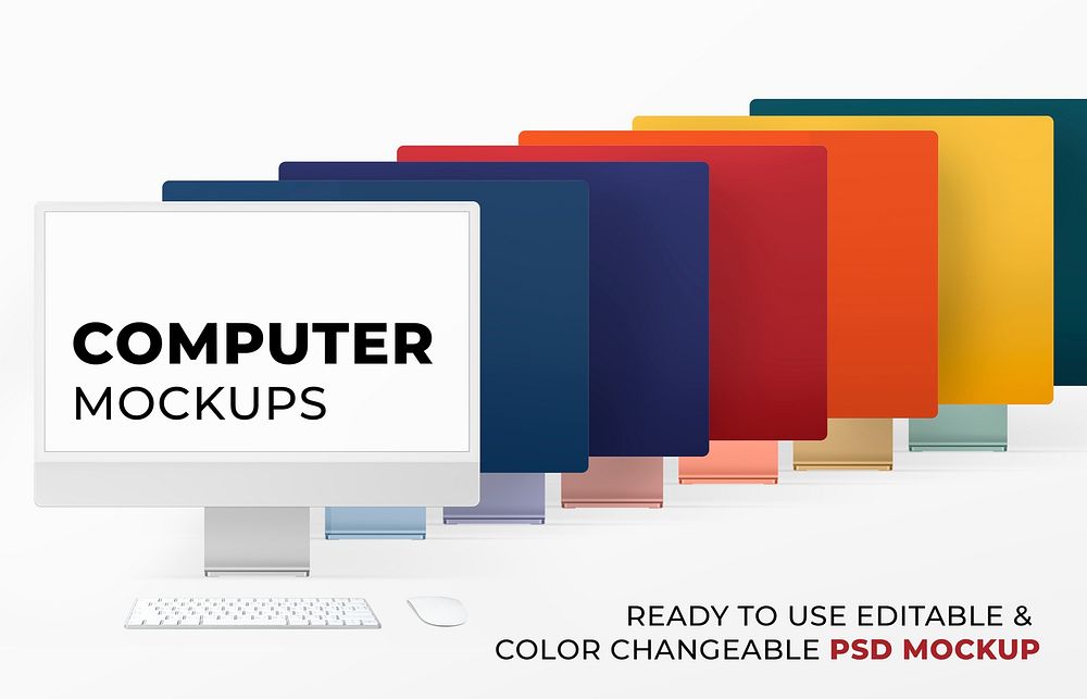 Computer desktop screen mockup psd colorful digital device minimal style set