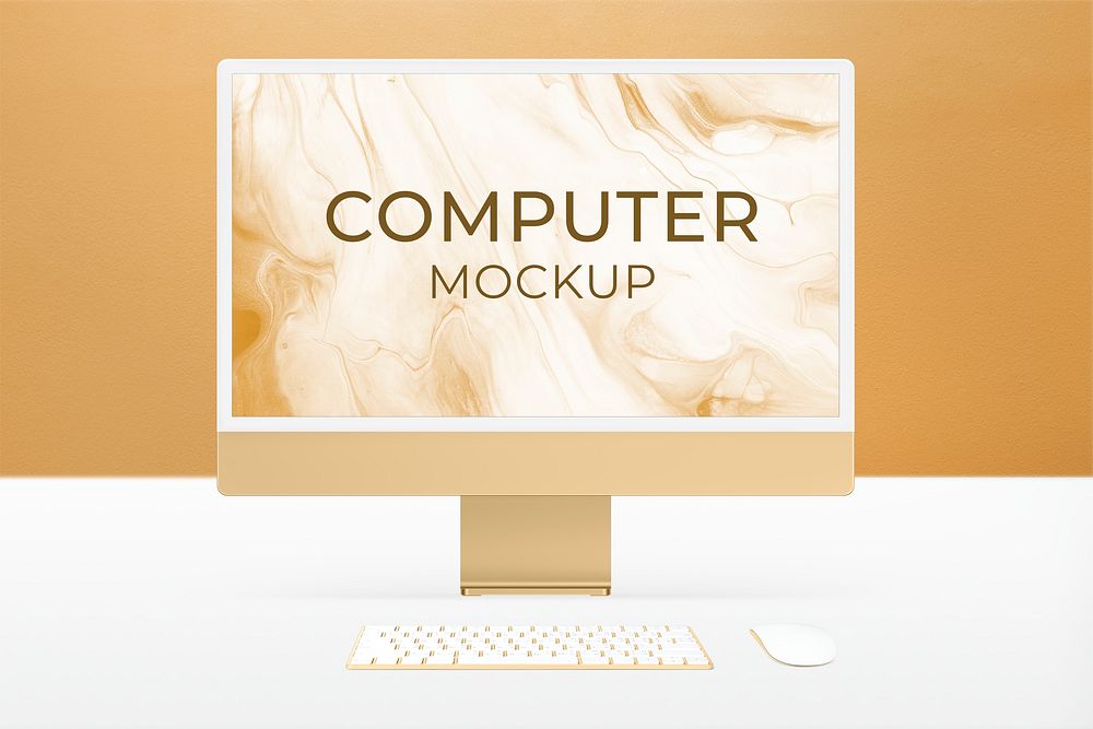 Computer desktop screen mockup psd yellow digital device minimal style