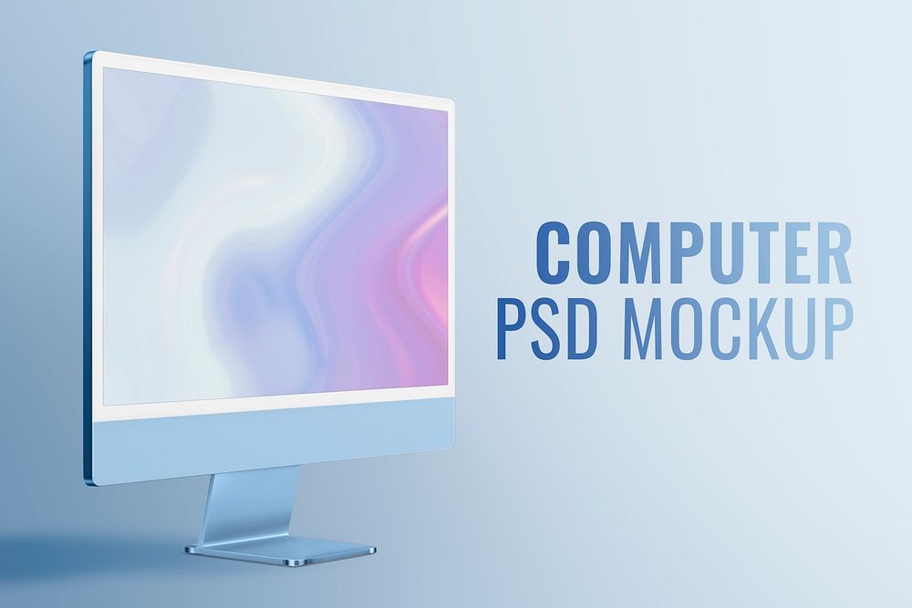 Computer desktop screen mockup psd blue digital device minimal style