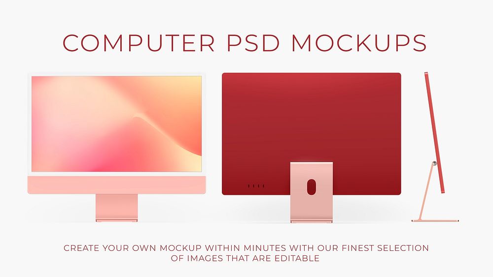 Computer desktop screen mockup psd pink digital device feminine style
