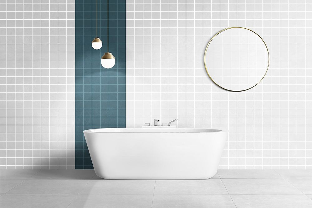 Modern bathroom wall mockup psd authentic interior design