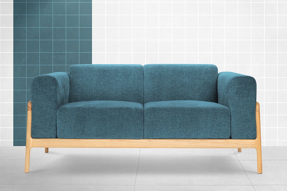Teal sofa mockup psd living room furniture