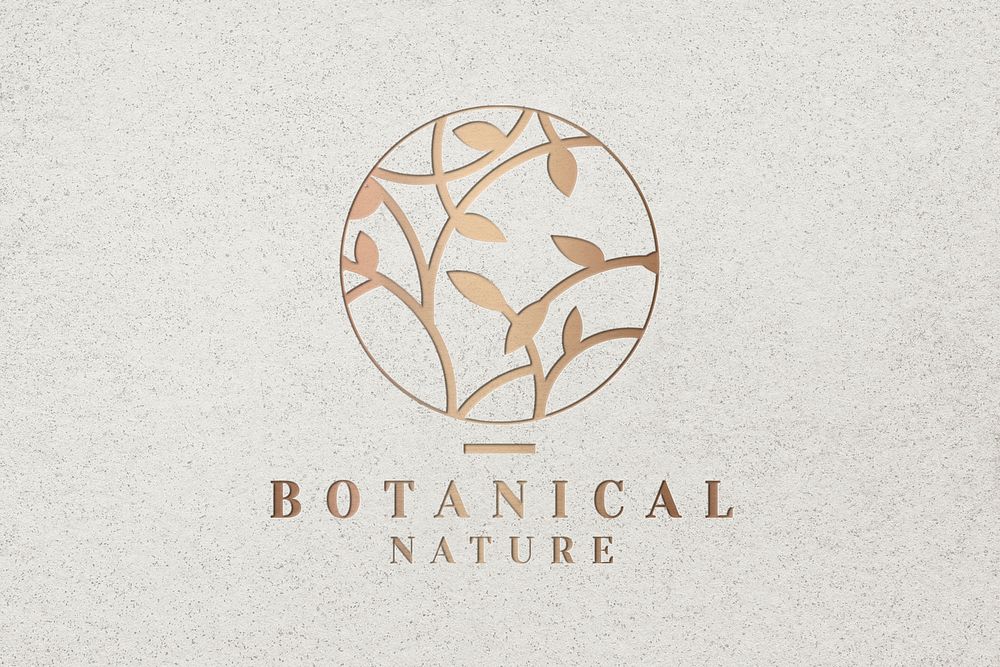 Floral business logo template psd in gold metallic font