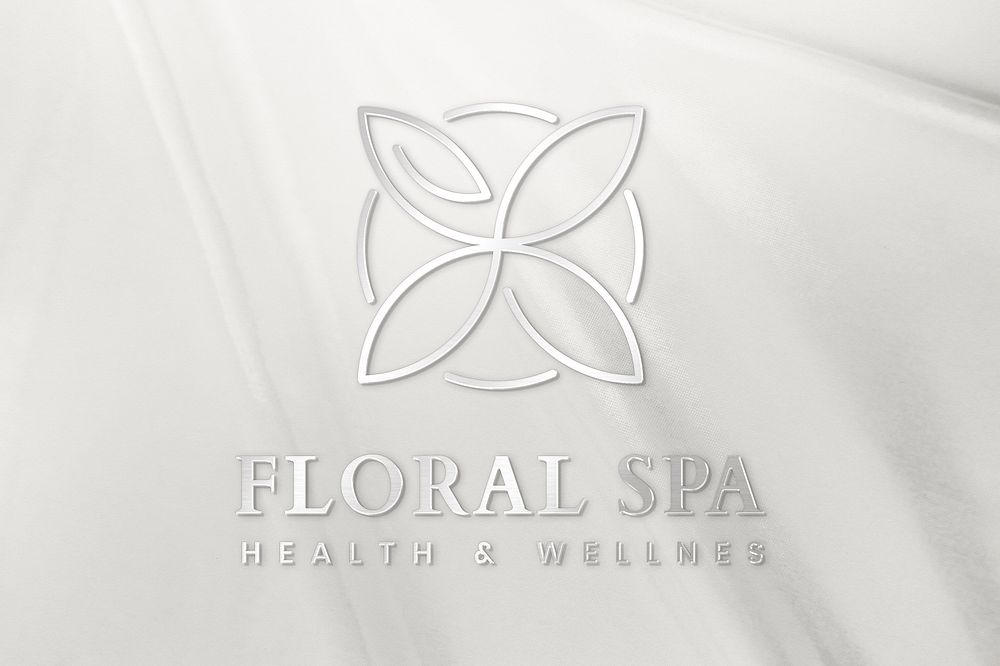 Floral business logo template psd in silver metallic font