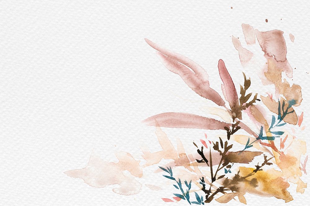 Autumn floral border background psd in white with leaf watercolor illustration