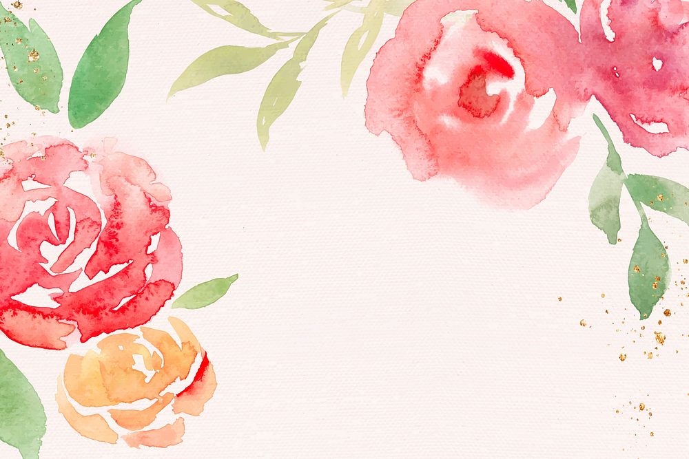 Pink rose frame background vector spring watercolor illustration
