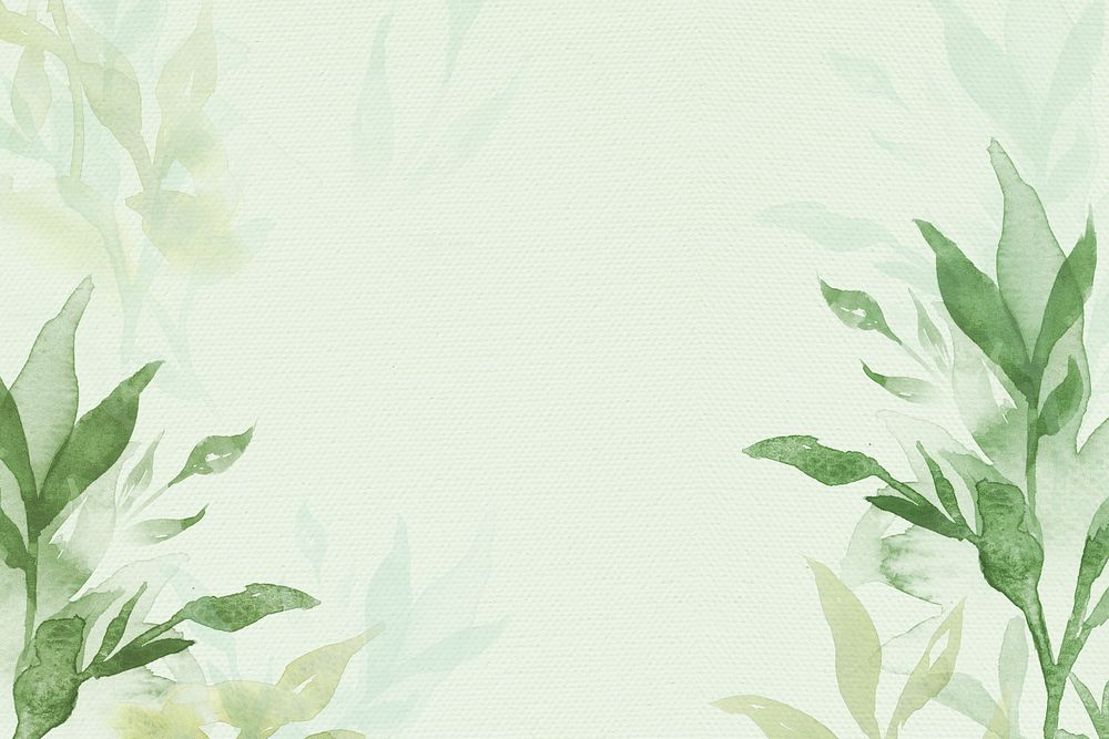 Spring floral border background in green with leaf watercolor illustration