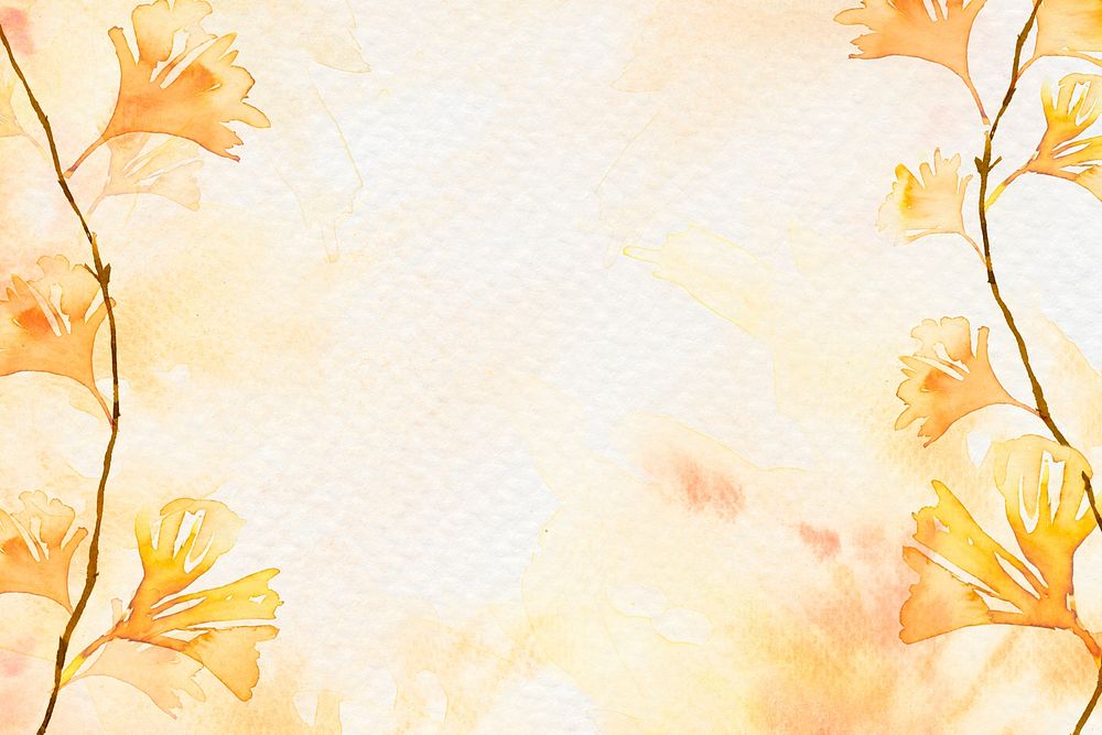 Gingko leaf border background psd in orange watercolor autumn season