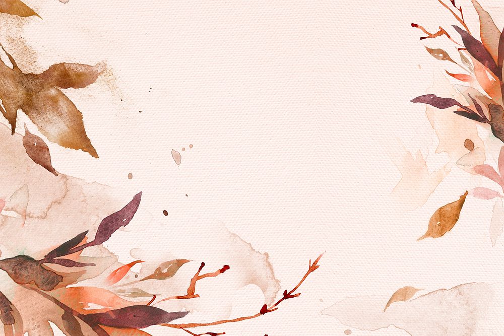 Beautiful leaf watercolor background in brown autumn season