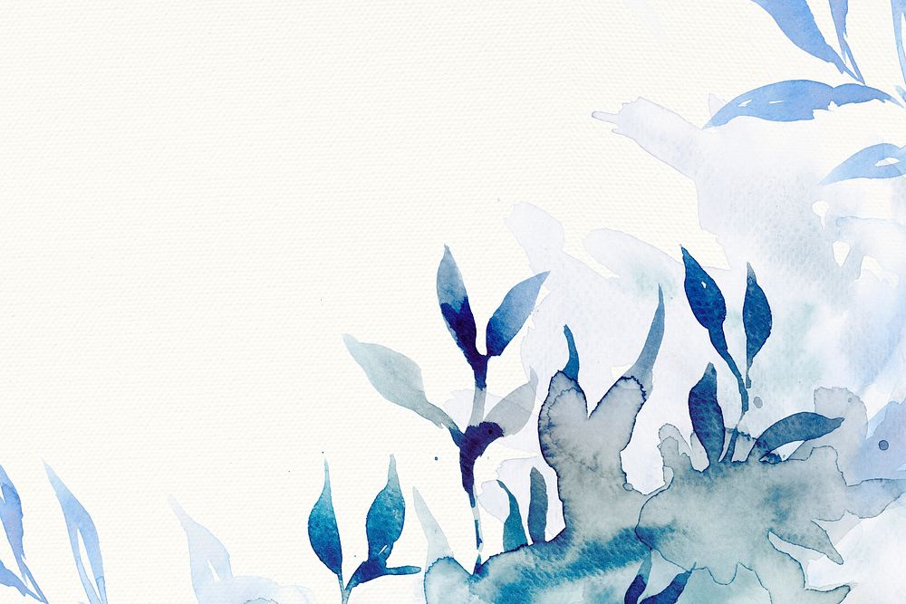 Blue watercolor leaf background aesthetic winter season