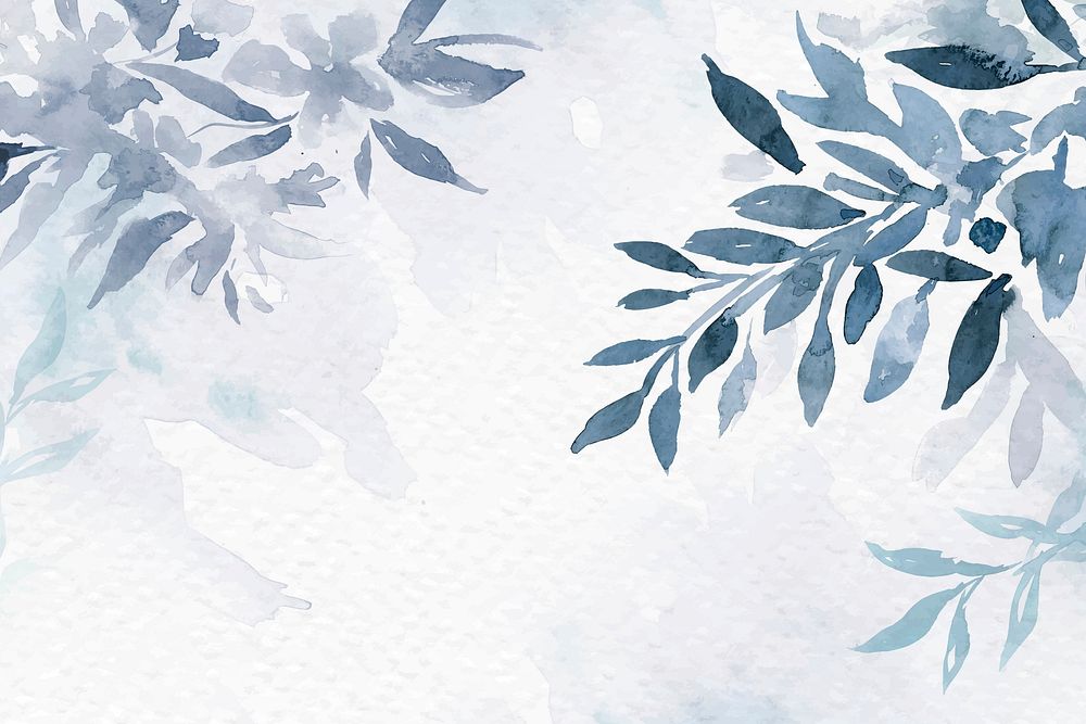 Blue watercolor leaf background vector aesthetic winter season