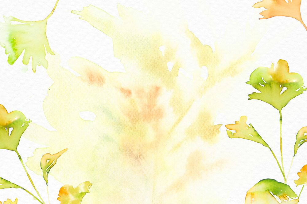 Aesthetic leaf watercolor background in green autumn season