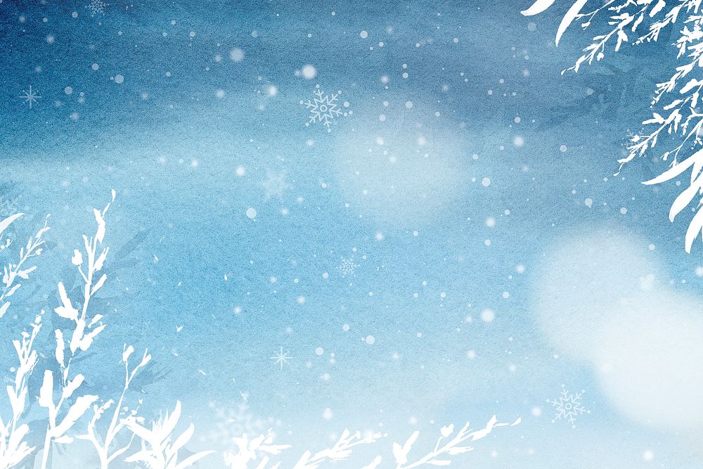 Floral winter watercolor background psd in blue with beautiful snow